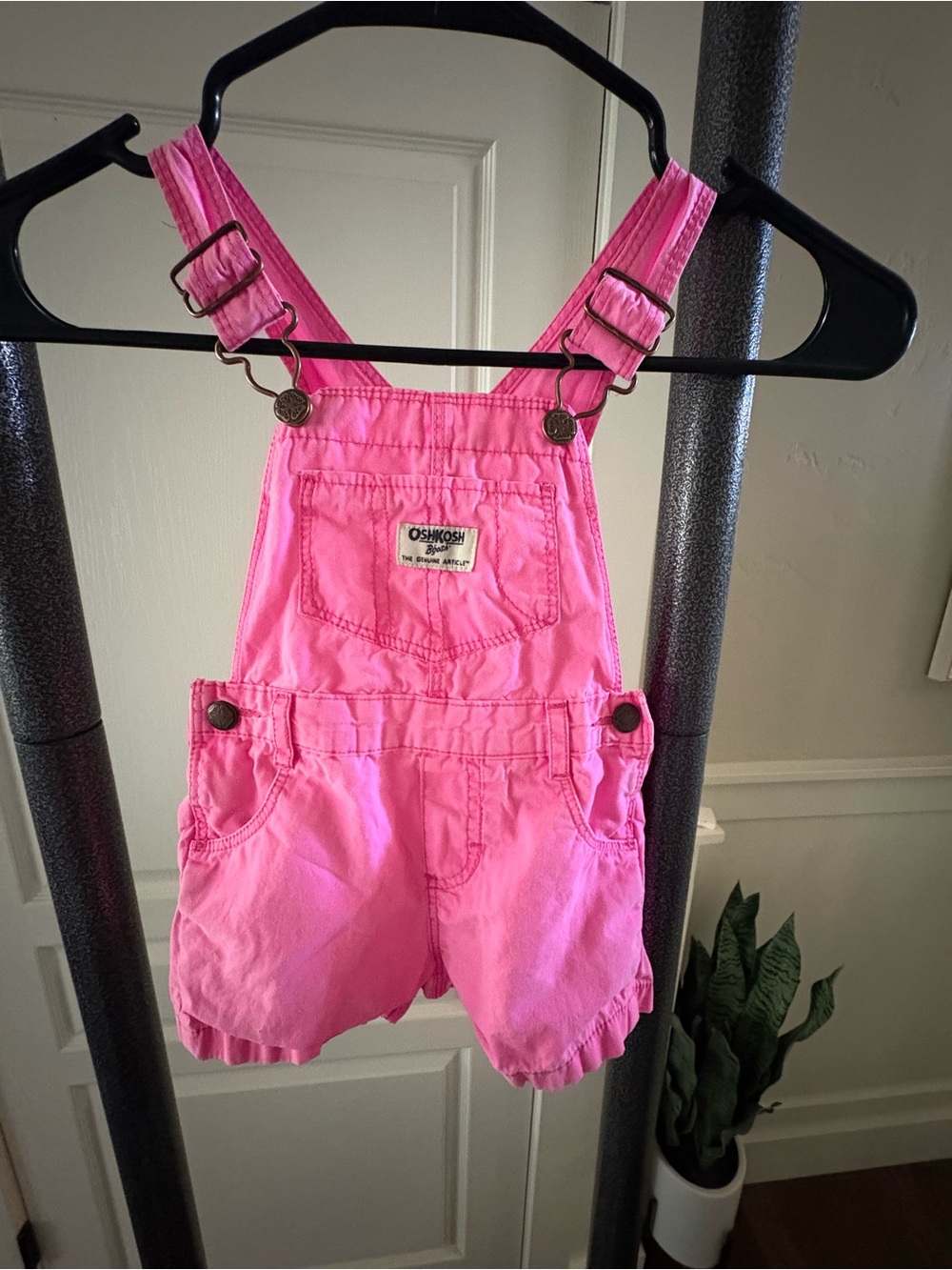 SO BRIGHT!!! OshKosh B'gosh Bright Pink Short Overalls with Front Pocket